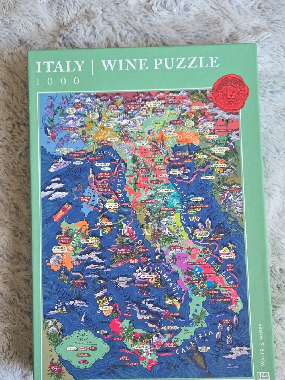 Water & Wines Italy Wine Puzzle 1000-Piece - Colorful Detailed Map Design